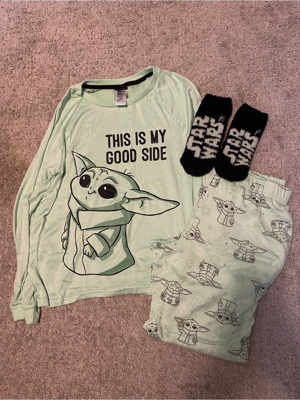 Star Wars Mint Green Grogu Pajama Set with Black Star Wars Socks